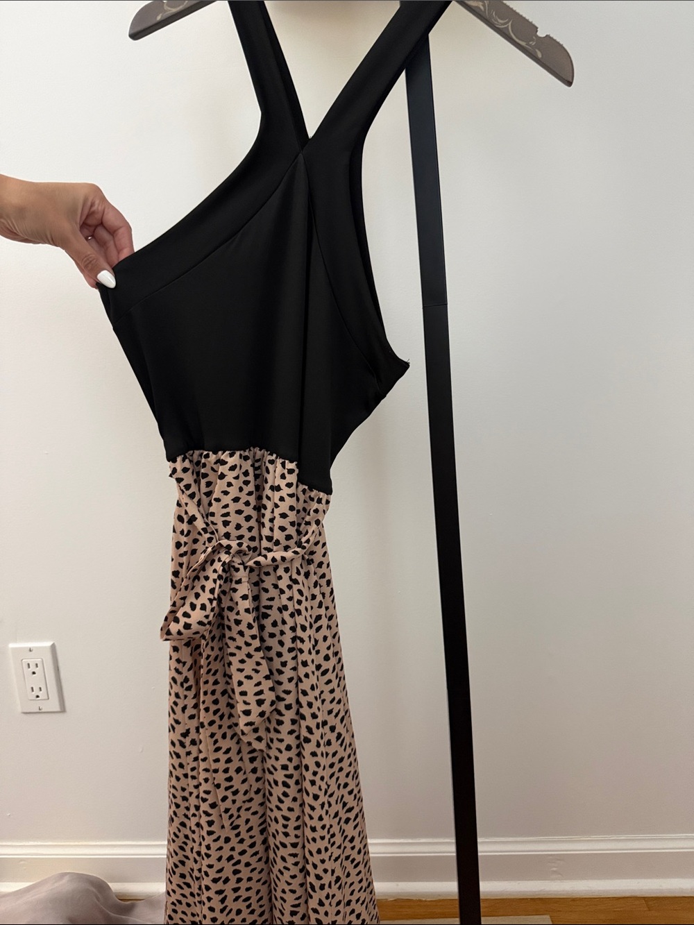 SHEIN Black & Beige Leopard-Print Sleeveless Maxi Dress